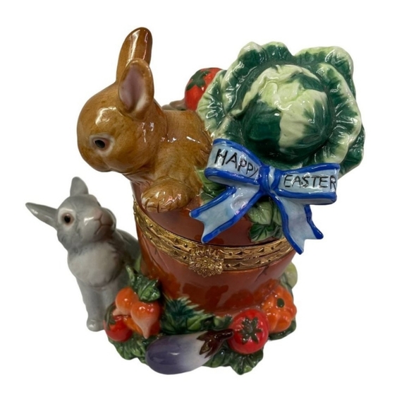 CWC Happy Easter Bunnies Spring Decor Hinged Porcelain Trinket Ring Box 6 x 4.5" - Picture 2 of 8